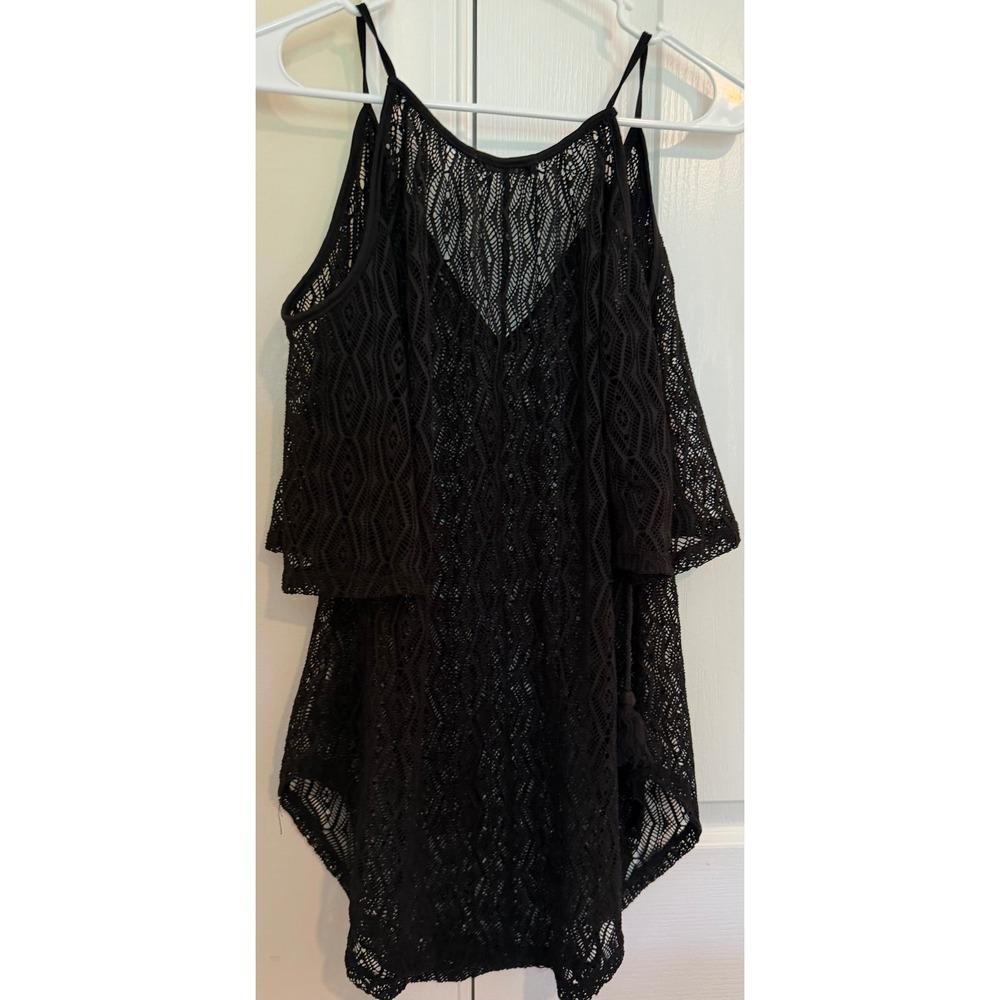 Mikey & Joey Womens Black Crochet swim‎ coverup Sheer Boho Small